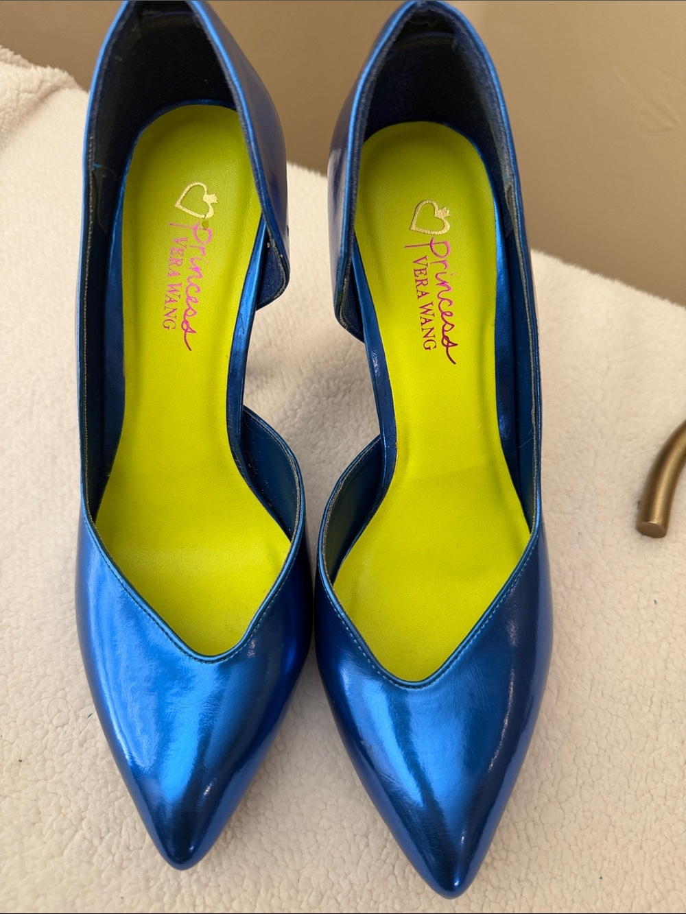 princess vera wang Metallic Royal Blue Pointed-Toe Pumps with Lime Insole